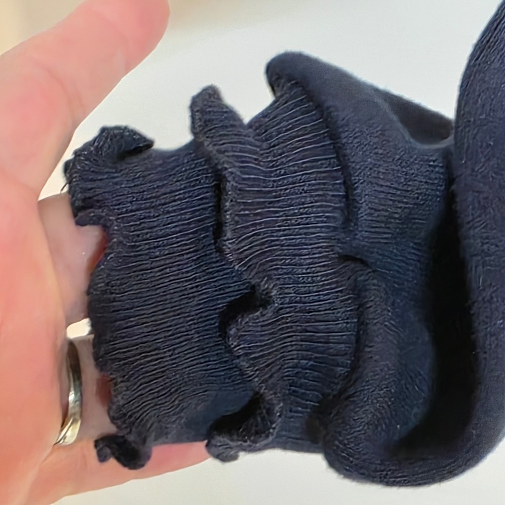 Vintage 80s Activewear Navy Blue Ruffle Collar Polka Dot Sweatshirt Women Medium - Picture 4 of 12